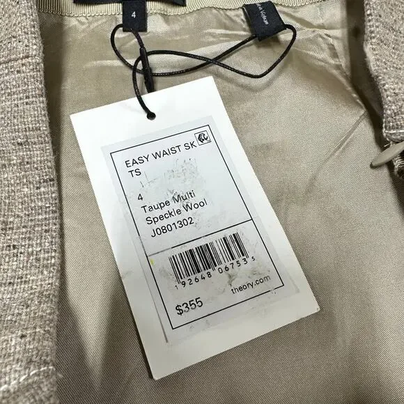 Theory NWT Easy Waist A-line Mini Skirt Taupe Speckle Wool Size 4 Tweed Look